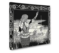 Excalibur In The Lake by Aubrey Beardsley Canvas Print | Gallery Wrapped 30mm Frame Wall Art | 20x20 inches | Ready to Hang | Classic Landscape Picture | Living Room Bedroom Lounge Office