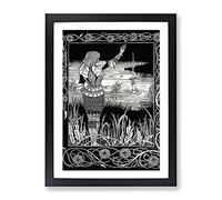 Excalibur In The Lake By Aubrey Beardsley Classic Painting Framed Print | A4 Black Framed Wall Art | Ready to Hang | Classic Landscape Picture | Living Room Bedroom Lounge Office