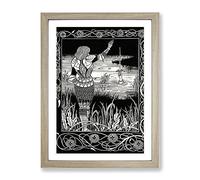 Excalibur In The Lake By Aubrey Beardsley Classic Painting Framed Print | A4 Oak Framed Wall Art | Ready to Hang | Classic Landscape Picture | Living Room Bedroom Lounge Office