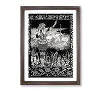 Excalibur In The Lake By Aubrey Beardsley Classic Painting Framed Print | A4 Walnut Framed Wall Art | Ready to Hang | Classic Landscape Picture | Living Room Bedroom Lounge Office