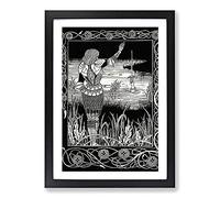Excalibur in The Lake by Aubrey Beardsley Framed Print | A2 Black Framed Wall Art | Ready to Hang | Modern Landscape Picture | Living Room Bedroom Lounge Office