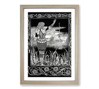 Excalibur in The Lake by Aubrey Beardsley Framed Print | A2 Oak Framed Wall Art | Ready to Hang | Modern Landscape Picture | Living Room Bedroom Lounge Office
