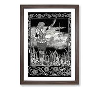 Excalibur in The Lake by Aubrey Beardsley Framed Print | A2 Walnut Framed Wall Art | Ready to Hang | Modern Landscape Picture | Living Room Bedroom Lounge Office