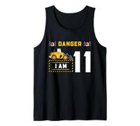 Excavator 11th Birthday Danger Construction Party Graphic Tank Top
