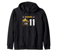 Excavator 11th Birthday Danger Construction Party Graphic Zip Hoodie