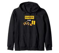 Excavator 11th Birthday Danger Construction Party Graphic Zip Hoodie