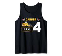 Excavator 4th Birthday Danger Construction Party Graphic Tank Top