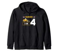 Excavator 4th Birthday Danger Construction Party Graphic Zip Hoodie