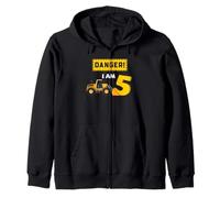 Excavator 5th Birthday Danger Construction Party Graphic Zip Hoodie
