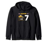 Excavator 7th Birthday Danger Construction Party Graphic Zip Hoodie