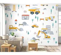 Excavator Architecture Wall Mural, Self Adhesive Wallpaper Peel and Stick, Tool Cart Truck Home Decor Photo Wallpaper, Silk Cloth Wall Sticker for Living Room & Bedroom, 200x140 cm - F-51