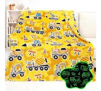 Excavator Blanket Kids Tractor Construction Blanket for Boys Glow in The Dark Truck Blankets Birthday Christmas Valentine's Day Gifts for Toddler Girls Fleece Garbage Cars Throw Blankets