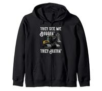 Excavator Construction Vehicle Backhoe They See Me Digging Zip Hoodie