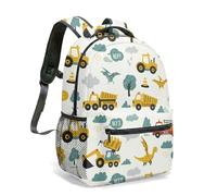 Excavator Dinosaur Construction Print Backpack 16 Inch Cartoon Dump Truck Playground Aesthetic Travel Rucksack Daypack Vibrant Pattern (04)