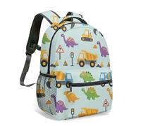 Excavator Dinosaur Construction Print Backpack 16 Inch Cartoon Dump Truck Playground Aesthetic Travel Rucksack Daypack Vibrant Pattern (05)