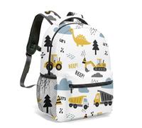 Excavator Dinosaur Construction Print Backpack 16 Inch Cartoon Dump Truck Playground Aesthetic Travel Rucksack Daypack Vibrant Pattern (03)