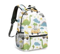 Excavator Dinosaur Construction Print Backpack 16 Inch Cartoon Dump Truck Playground Aesthetic Travel Rucksack Daypack Vibrant Pattern (01)