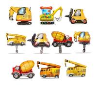 Excavator Foil Aluminum Foil Balloon 10pcs,Large Construction Vehicle Balloons Big Digger Truck Foil Balloon Forklift Crane Cement Helium Balloons Boys Birthday Party Decorations Supplies
