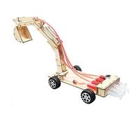Excavator Handicraft Wooden Mechanical Model, 4 Wheels Tire Version Hydraulic Excavator Model Educational Wooden Science Experiment Tool for Students