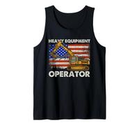 Excavator Heavy Equipment Operator American Flag Art Tank Top