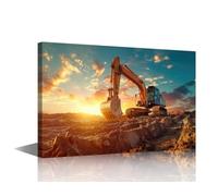 Excavator Home Decor Wall 1 Pieces Setting Sun Posters for Room Aesthetic Construction Site Wall Decor for Bedroom Modern Artwork House Decorations Stretched Framed Ready to Hang (12"Wx18"H)