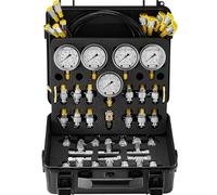Excavator Hydraulic Test Gauge Set 10/100/250/400/600bar, 5 Gauges 13 Couplings 14 Tee Connectors 5 Test Hoses