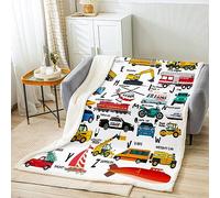 Excavator Kids Fuzzy Blanket for Sofa Bed Fire Truck Police Car Boys Sherpa Blanket Helicopter Motorcycle Ambulance Toddler Fleece Throw Blanket Alphabet Vehicle Cars,Single 50x60 Inch