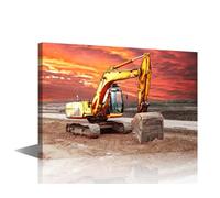 Excavator Living Room Wall Decor Construction Site Posters & Prints Canvas Wall Art Sunset Sky Framed Wall Art for Bedroom Pictures Modern Artwork House Decorations Framed Ready to Hang (16"Wx24"H)