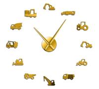 Excavator Modern DIY Giant Wall Clock Heavy Equipment Architecture Operator Machine Construction Office Art Work Vehicles Watch(Gold,27inch)