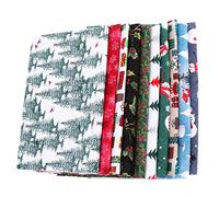 EXCEART 10 Sheets Christmas Cotton Fabric Bundles - Sewing Square Scraps, Printing Patchwork Cloth, Floral Pattern DIY Material (Random Color)