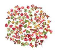 EXCEART 100pcs Wood Buttons Mixed Craft, Assorted Color, 2.5x2.5x0.1cm, Synthetic Materials, Christmas Tree Shape, Button, for Sewing DIY Craft, Card Making Embellishments, Christmas Decor