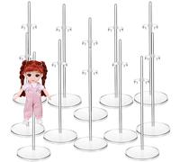 EXCEART 12pcs Adjustable Transparent Mini Doll Stands Doll Display Holders with Wide Base for Stability for Games and Creative Dressing Present