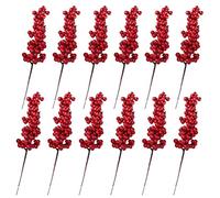 EXCEART 12pcs Red Berry Picks Artificial Christmas Red Berries Stems for Holiday Floral Arrangements Wreaths Decorations Material for Use