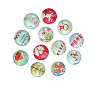 EXCEART 200pcs 10mm Glass Dome Cabochons Christmas Style Glass Cabochon Tiles Flatback Glass Dome Tile for Jewelry Making DIY Crafts (Mixed Style)