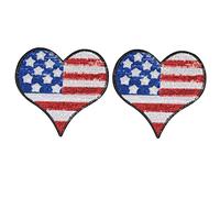 EXCEART 2pcs Heart Shape Sequin American Flag Embroidered Patch USA Flag Cloth Stickers Sewing Applique for Clothes and Bags United States Patch 26cm