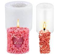 EXCEART 2Pcs Rose Cylindrical Silicone Candle, 3D Love Heart Rose Flower Candle Moulds Pillar Candle Soap Lovely Wedding Candle Molds for Birthday Wedding Anniversary Party Decor