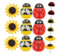 EXCEART 30pcs Creative Bee Ladybug Sunflower Pushpins with Plastic Material and Convenient Design, Delicate Thumb Tacks for Stationery and Photo Wall Use