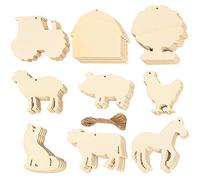 EXCEART 45Pcs Unfinished Wooden Animal Shape Blanks with Pre-Drilled Holes for DIY Crafts, Farm Theme Cutouts for Painting, Home Decor, Party Decorations