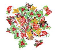 EXCEART 50PCS Christmas Wooden Buttons Mixed Pattern Sewing Button Bulk with 2 Holes Button for Xmas DIY Craft (Mixed Pattern)