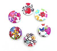 EXCEART Coloured Buttons Upholstery Buttons Upholstery Wood 50 Pcs 2 Holes Flower and Grass Patterns Wooden Press Studs Sewing Clothing Snaps Floral Button up