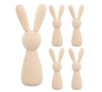 EXCEART Easter Wooden Rabbits, 5Pcs Unfinished Wooden Peg Dolls Rabbit Doll Figure Unpainted Peg Dolls Blank Wood Bunny Puppet for DIY Craft Art Supplies