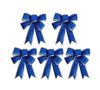 EXCEART Glitter Christmas Tree Bow Topper - 5pcs Holiday Ribbon for Tree Hanging Ornaments, Gift Wrapping (Blue) - Large Outdoor Wreath Supplies