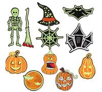 EXCEART Luminous Cloth Sticker Patch 11Pcs Halloween Embroidered Fabric Patches Glow in The Dark Self Adhesive for Jackets Bags Crafts