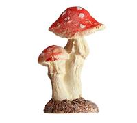 EXCEART Red Resin Mushroom Toadstool Figurine Flat Base, Realistic Miniature Garden Ornament for Fairy Garden, Terrariums, and Planters, Outdoor Home Decoration