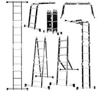 Excel 12 Tread Steel Multi-Purpose Combination Ladder with Platform, Steel frame & Aluminium rungs, Slip-resistant work platfowork platform, Maximum Load Capacity of 150kg