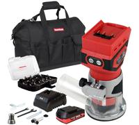 Excel 18V 1/4" Router Trimmer with 1 x 2.0Ah Battery Fast Charger, Bag & 12 Piece Cutter Set