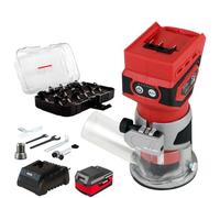 Excel 18V 1/4" Router Trimmer with 1 x 4.0Ah Battery Fast Charger & 12 Piece Cutter Set
