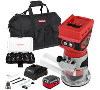 Excel 18V 1/4" Router Trimmer with 1 x 4.0Ah Battery Fast Charger, Bag & 12 Piece Cutter Set