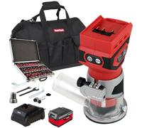Excel 18V 1/4" Router Trimmer with 1 x 4.0Ah Battery Fast Charger, Bag & 35 Piece Cutter Set