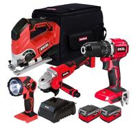 Excel 18V 4 Piece Power Tool Kit with 2 x 4.0Ah Batteries & Charger EXLKIT-16283 - Power Tool -Twin Kit -18V Cordless Power Tool Kits-Cordless Kit -Combo Kit-Mega Power Tool-Excel Kit